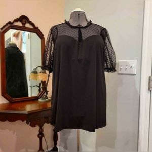 NEW 3X Sheer Shoulder/Sleeve Blk Blouse